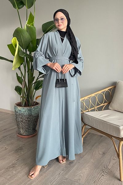 InStyle Μέντα έγχρωμο μανίκι String Abaya - Μαζευμένο σχέδιο