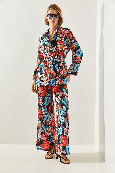 Bianco Lucci Floral Patterned Belted Palazzo Set - Women's 21255 60251655