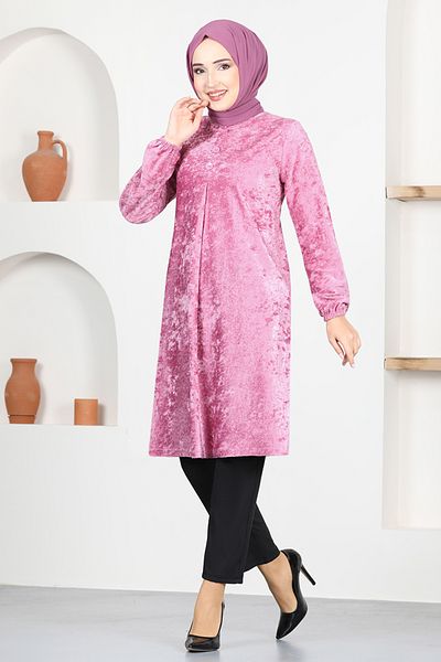 ModaMerve Velvet Tunic MSL12057 Dried Rose