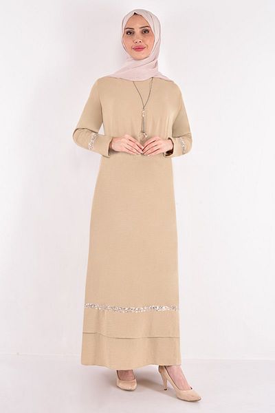 ModaMerve Sequin Ferace Dress Mink ASM2579