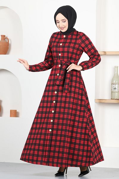 ModaMerve Φόρεμα με κουμπιά MSL1170 Claret Red