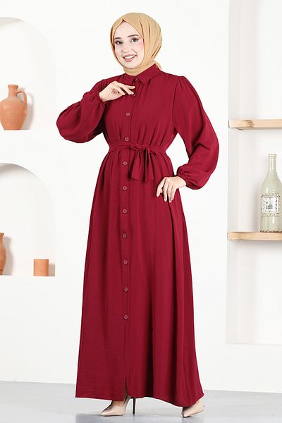 ModaMerve Φόρεμα με κουμπιά ASN114 Claret Red