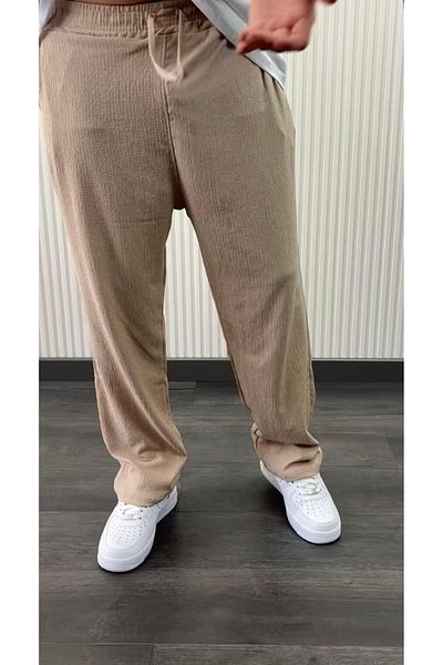NO 601 Beige Men's Summer Trousers - Comfortable Cut and Wrap Detail