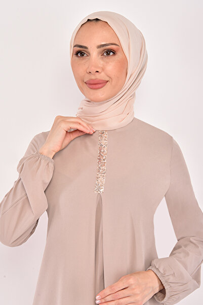 ModaMerve Sequin Ferace Dress Mink ASM2621