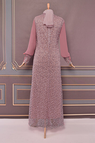 ModaMerve Dark Powder Sequin Evening Dress - Asm12020