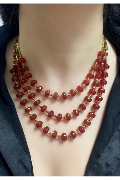 Takkı by Handan Hematit ve akik taşı tasarım kolye.