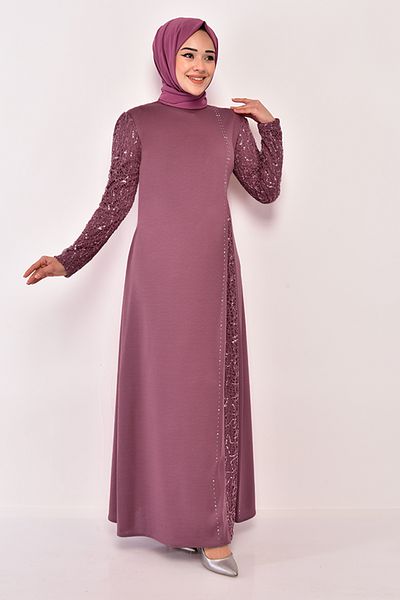 ModaMerve Πέτρινο βραδινό φόρεμα Dusty Rose Asm2546