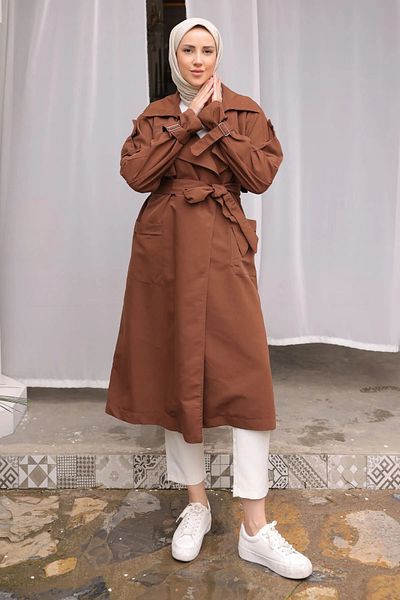 My Blog Cinnamon Colored Shoulder Epaulettes Wide Pocket Long Trench Coat