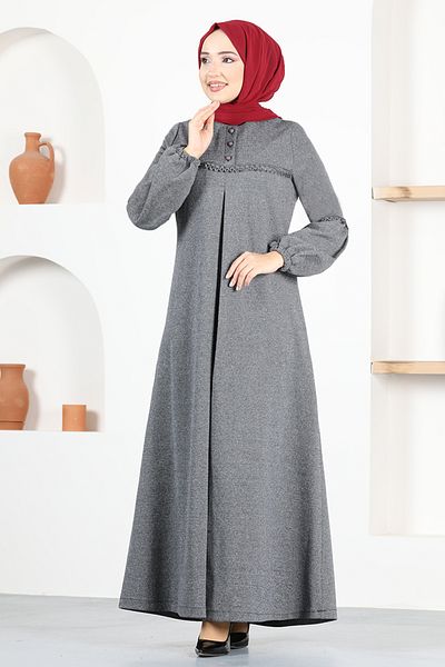 ModaMerve Φόρεμα με κουμπιά MSL14321 Γκρι