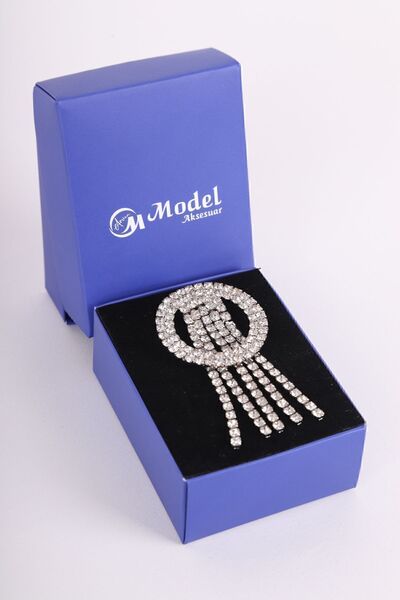 model aksesuar Yuvarlak Sallantılı Kristal Taşlı Broş