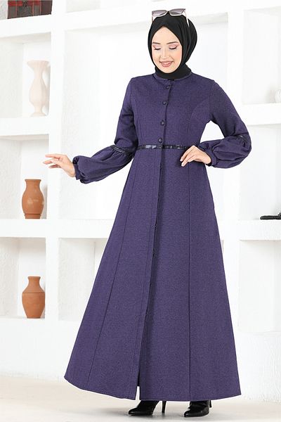 ModaMerve Buttoned Ferace MSL19045 Dark Lilac