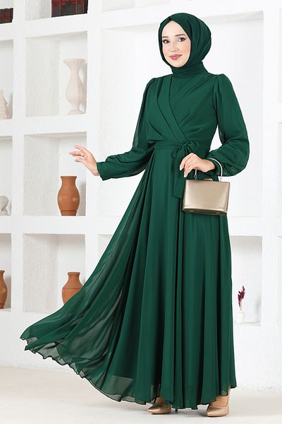 ModaMerve Green Chiffon Evening Dress - END5525 Model