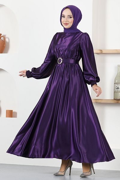 ModaMerve Satin Dress Purple END5509