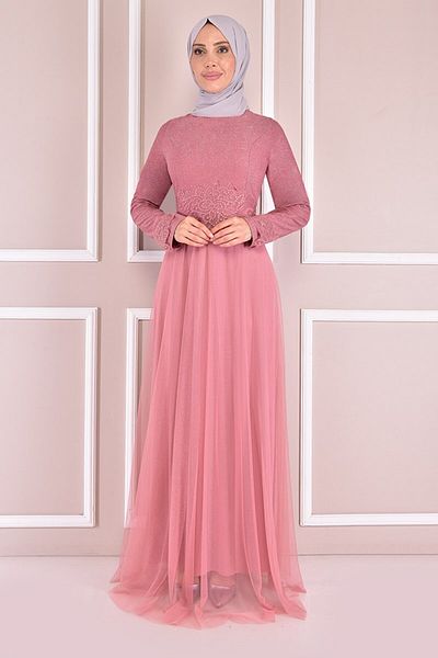 ModaMerve Glittered Evening Dress Dried Rose Asm23361