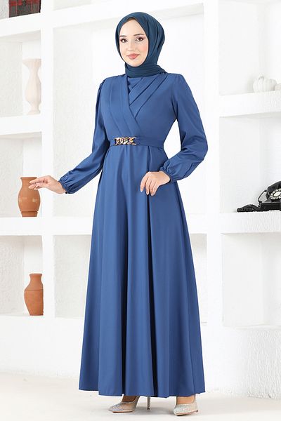 ModaMerve Indigo Belted Dress - ASM2534