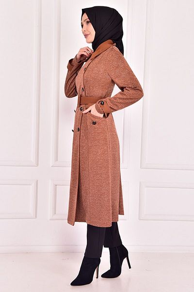 ModaMerve Tan Hooded and Belted Asm12410