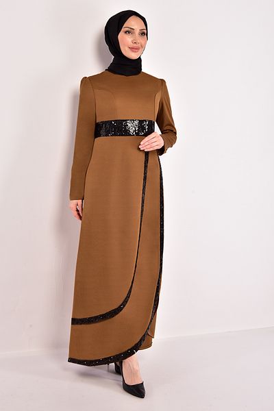 ModaMerve Φόρεμα Camel Sequin - ASM2545