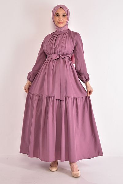 ModaMerve Belted Dress Dusty Rose ASM2625