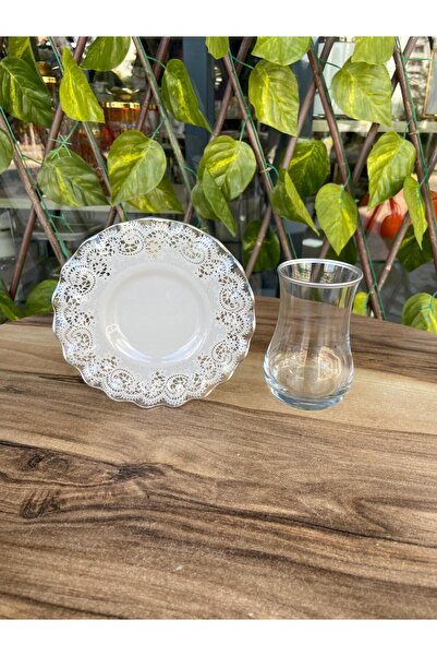 GÜRCÜGLASS Dantel Model Gümüş 12 Prç Çay Seti