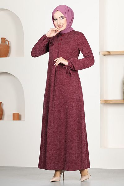 ModaMerve Φόρεμα με λεπτομέρεια με κουμπιά MSL1171 Claret Red