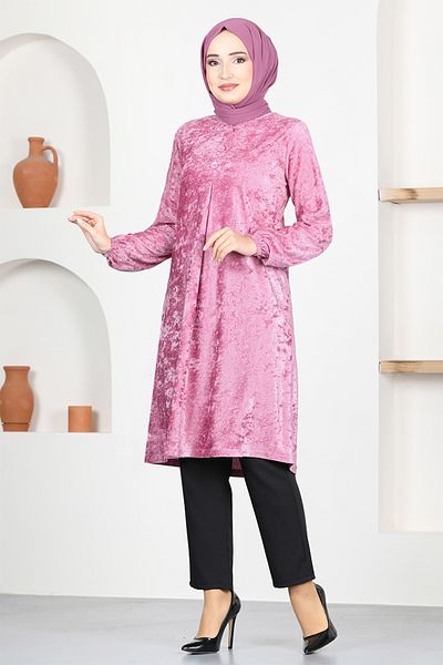 ModaMerve Velvet Tunic MSL12057 Dried Rose