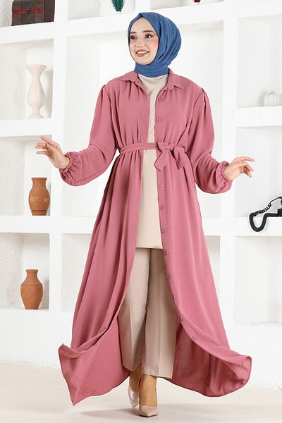ModaMerve Φόρεμα με κουμπιά ASN114 Dusty Rose