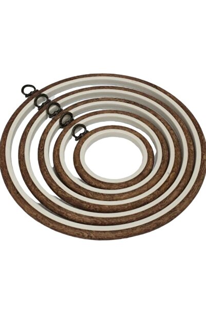 Nurge طوق لوح دائري بلاستيكي بلون الخشب - طقم بكرة تطريز مكون من 5 قطع