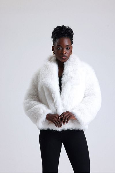KürkZone WOMEN'S WIDE COLLAR FUR JACKET COAT