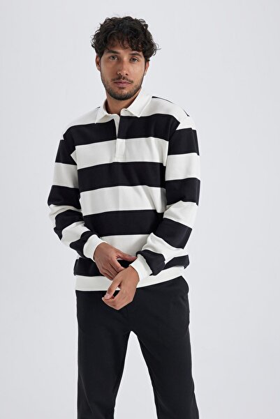 DeFacto Modern Fit Polo Yaka Çizgili Sweatshirt A7826ax23au