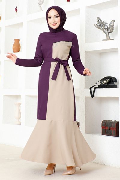 ModaMerve Plum Belt Dress Asm2692