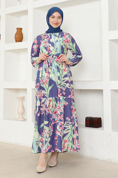 ModaMerve Φόρεμα Indigo Floral Print - ZNK4663