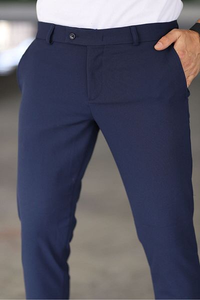 Gavazzi Men's Navy Blue Color Italian Cut Quality Flexible Lycra Ankle Length Fabric Trousers