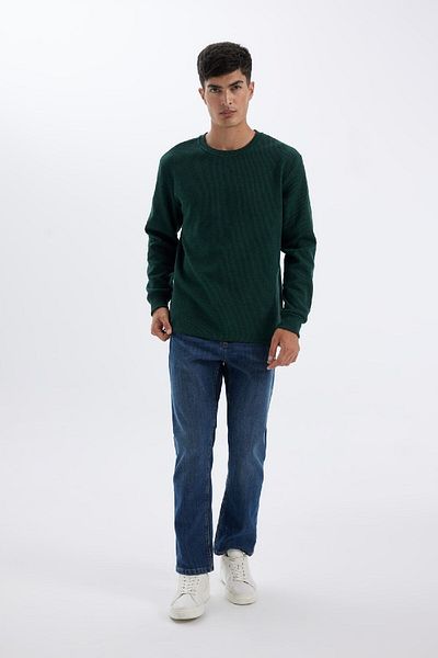 DeFacto Langarm-T-Shirt mit normaler Passform und Rundhalsausschnitt in Waffelmuster C1882ax24au