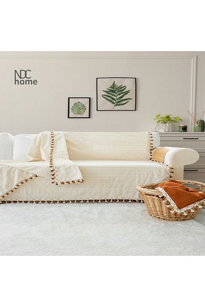 NDC HOME غطاء أريكة منسوج من الكتان بومبوم بولدان - 170x220
