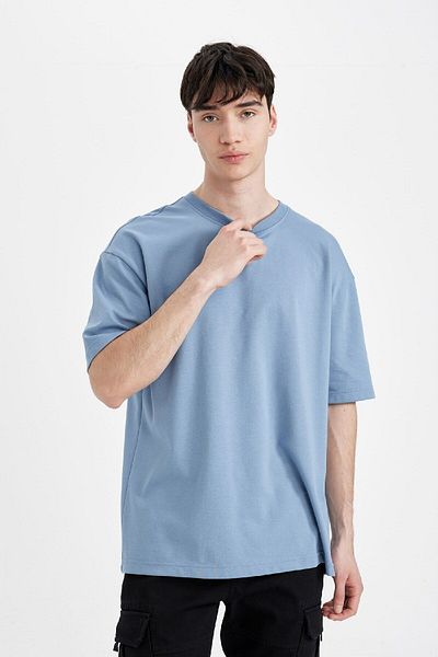 DeFacto Oversize Wide Fit Crew λαιμόκοψη βαρύ ύφασμα κοντό μανίκι Basic μασίφ μπλουζάκι X3926az24au