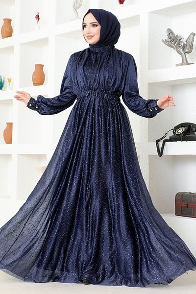 ModaMerve Βραδινό φόρεμα Glitter Tulle ASM2689 Navy Blue