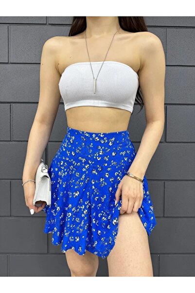 Cistern İstanbul Fusta scurtă de vară pentru femei cu model floral albastru