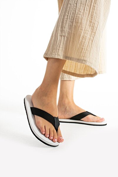 Bermody Perla Women's White Black Fabric Comfortable Flip Flops No Pain Pool ...