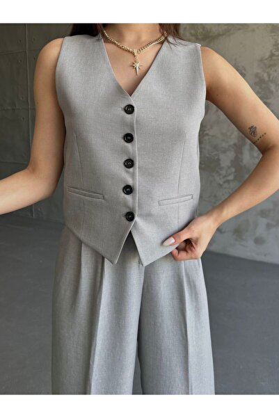 Moda İkra 2-Piece Linen Vest and Trousers Set