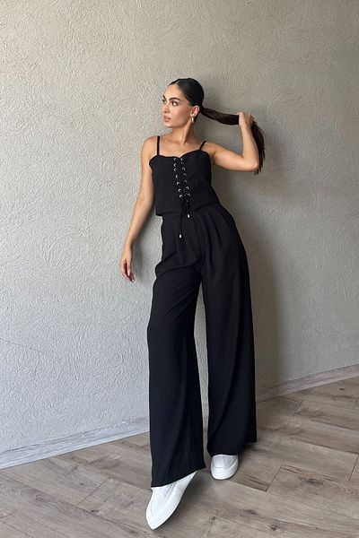 Seda Yalçın Atelier Black Crop Pants and Thin Strap Rope Detailed Set
