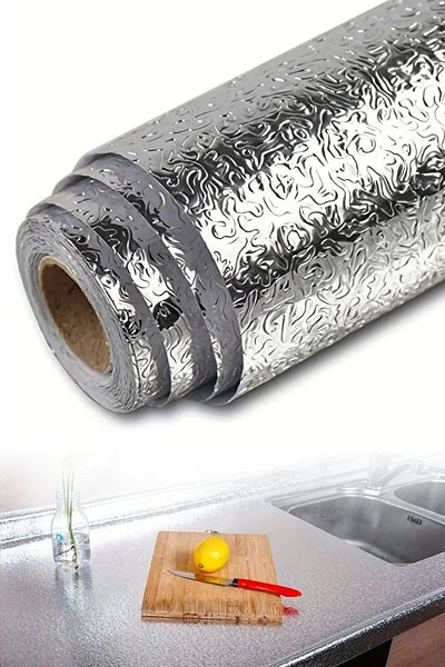 Buffer Roll Silver Aluminum Foil Wallpaper - Waterproof, Adhesive Shelf Inside, Size 2