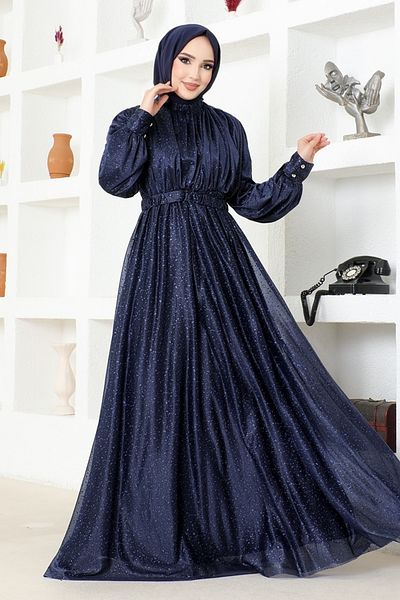 ModaMerve Βραδινό φόρεμα Glitter Tulle ASM2689 Navy Blue