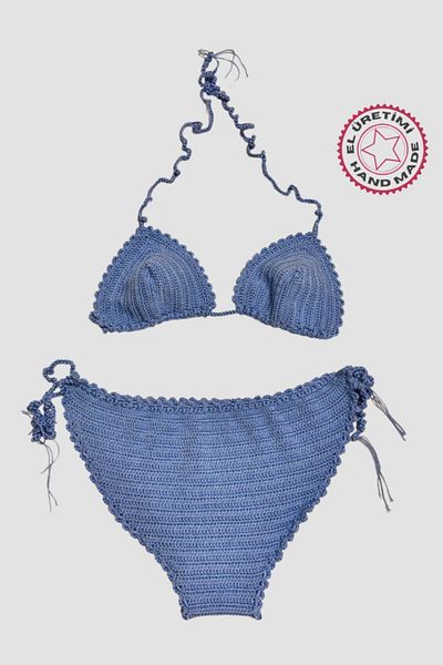 Uretti Set bikini Yıldız 7202 albastru - lucrat manual, tricotat cu crosetat, marimea 36