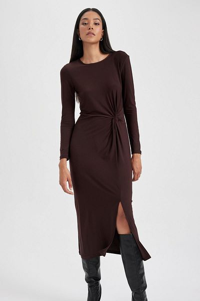 DeFacto A-Line Crew Neck Midi Slit Long Sleeve Dress B4072Ax23Au
