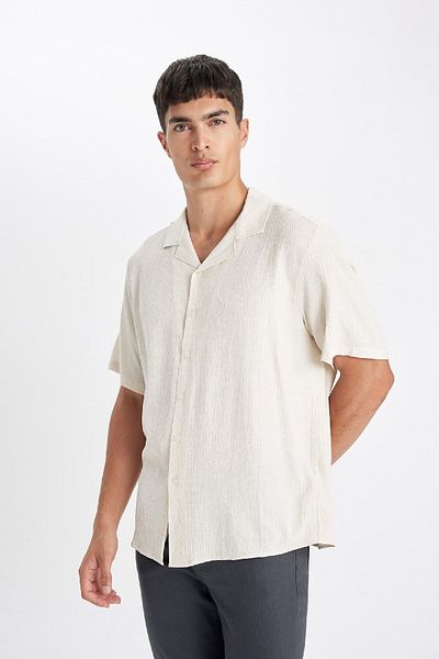 DeFacto Βαμβακερό κοντομάνικο πουκάμισο Relax Fit Polo γιακά C4117AX24SM