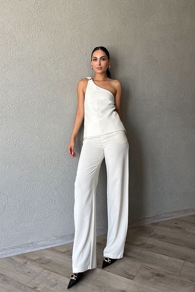 Seda Yalçın Atelier Single Back Pocket Ecru Pleated Trousers