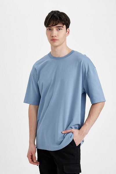DeFacto Oversize Wide Fit Crew λαιμόκοψη βαρύ ύφασμα κοντό μανίκι Basic μασίφ μπλουζάκι X3926az24au