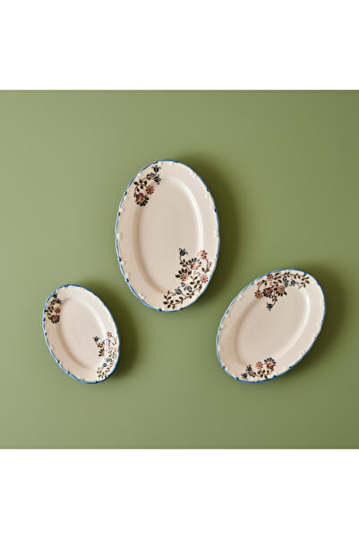 Bella Maison Vintage Porselen Kayık Tabak 3'lü Mavi