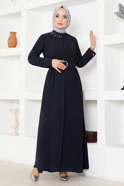 ModaMerve Φόρεμα Navy Blue πλισέ - ASN125