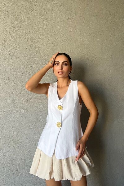 Seda Yalçın Atelier Λευκό γιλέκο με μεγάλα κουμπιά